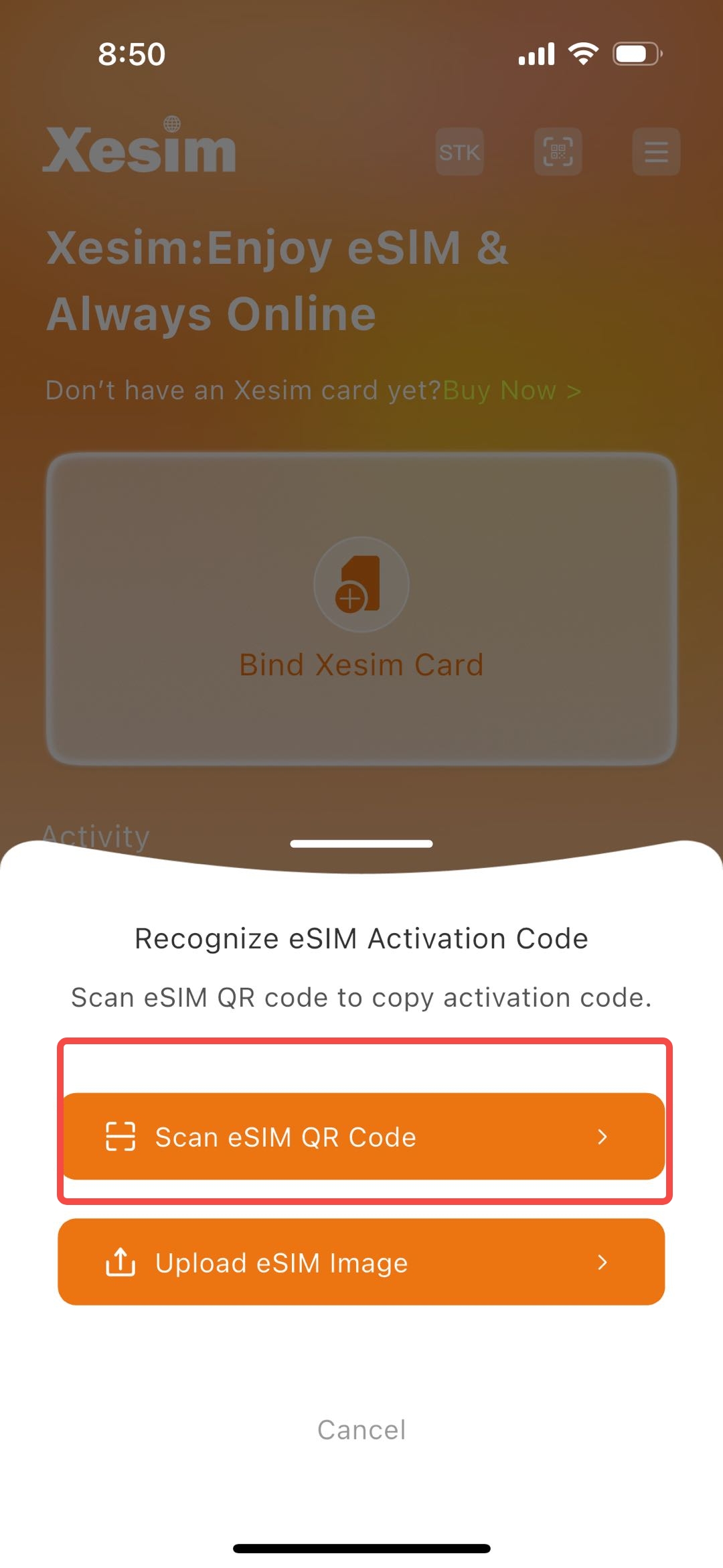 iPhone App 选择扫描或上传二维码