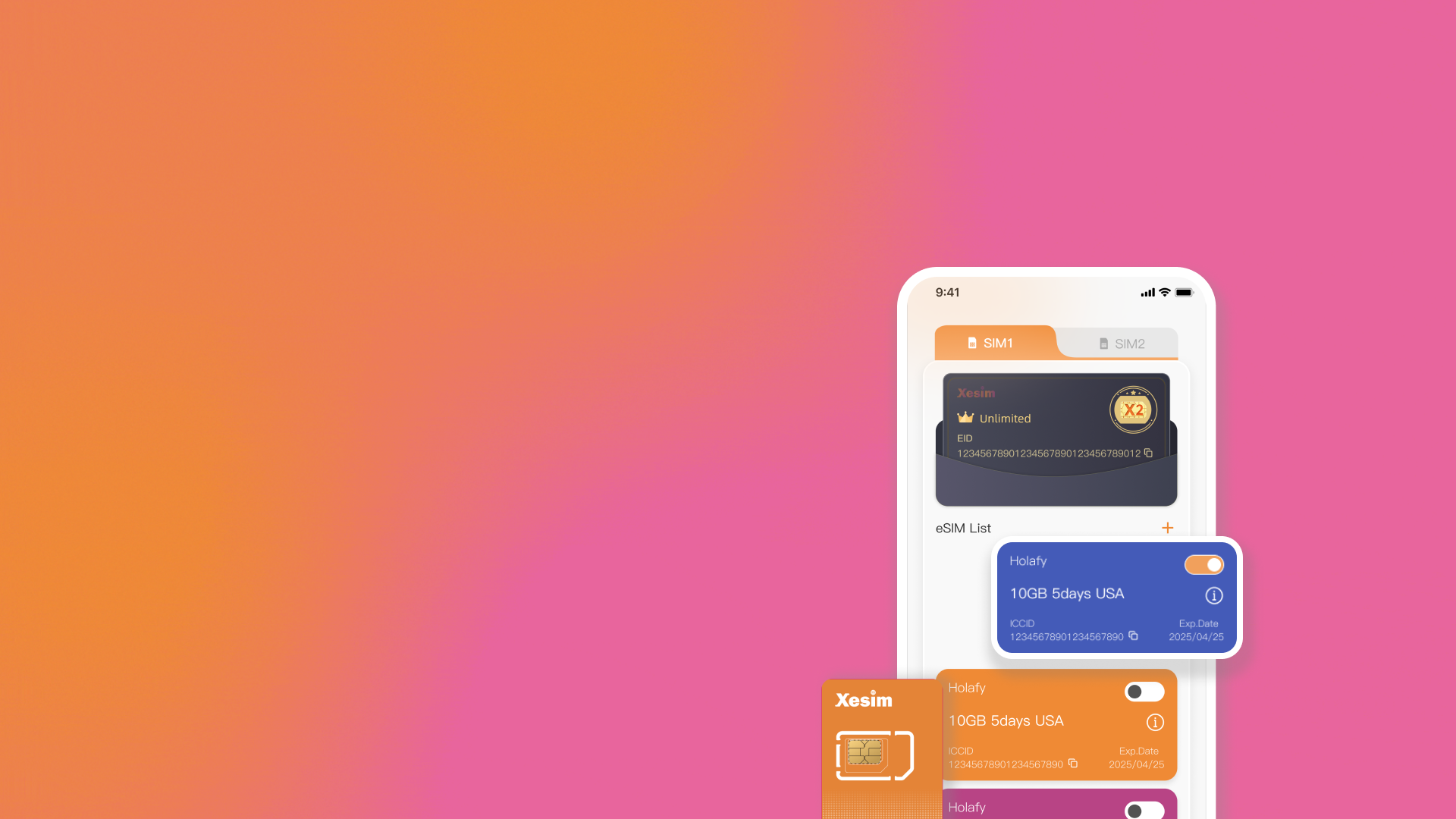 Xesim 实体 eSIM 卡与手机管理界面
