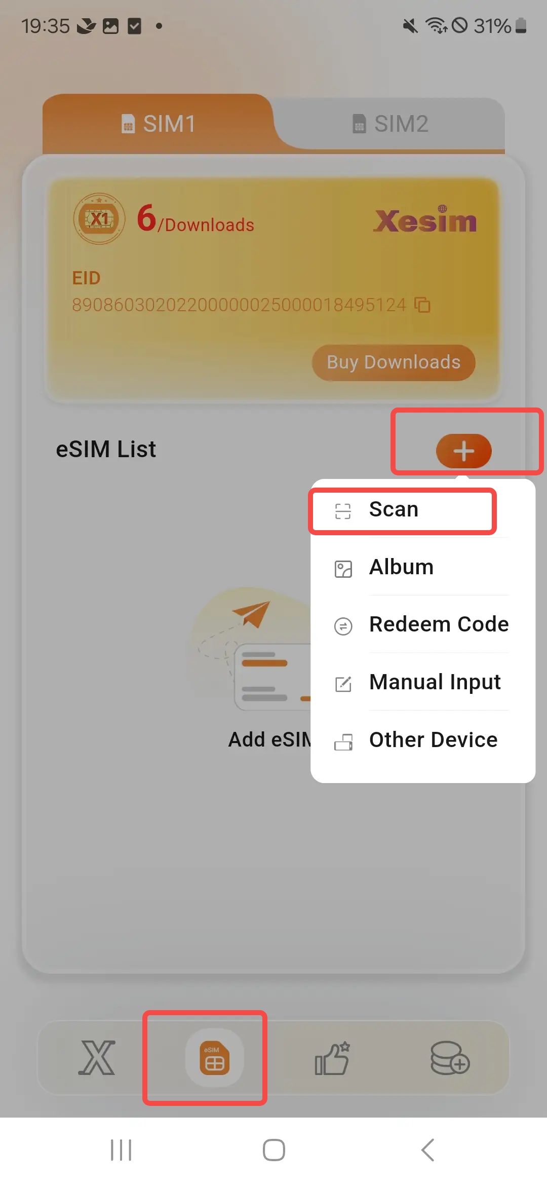 Android App 点击加号并选择 Scan